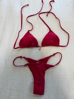 New SHEIN MagentaTriangle String Bikini Set
